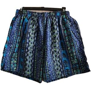 Speedo Men's Swim Trunks Size Large Blue Green Tropical Lined Elastic Waist EUC